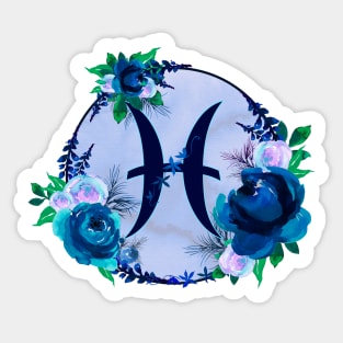 Pisces Zodiac Horoscope Blue Floral Monogram Sticker